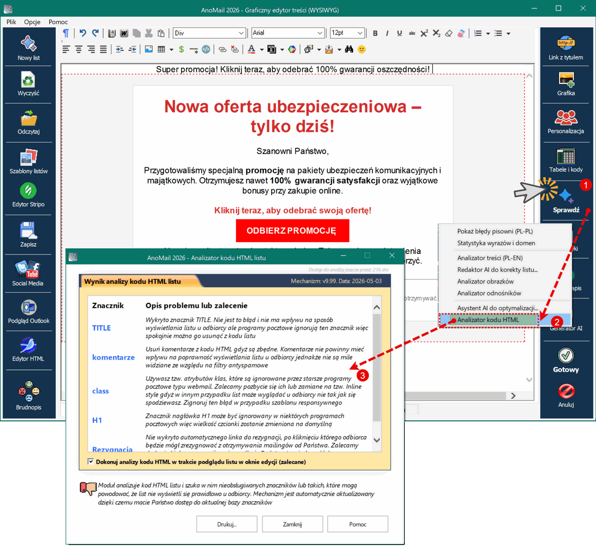 Analizator kodu HTML listu