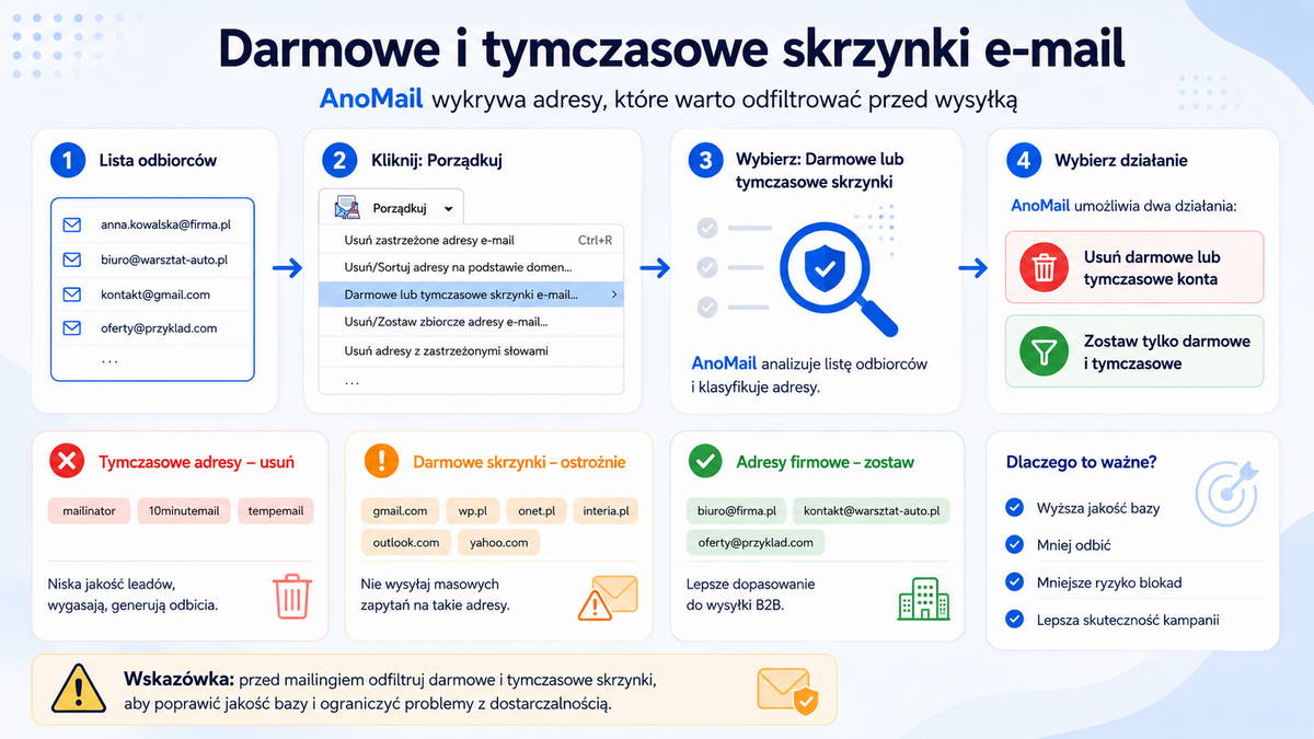Infografika: Jak wykrywać darmowe lub tymczasowe adresy e-mail w AnoMail