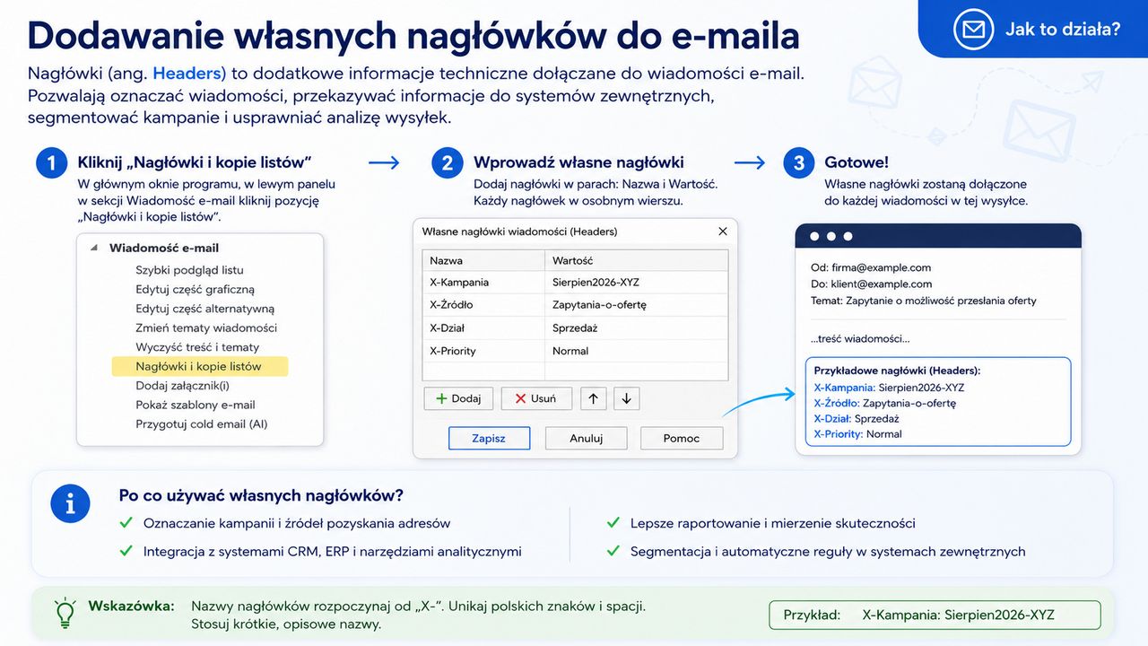 Infografika: Dodawanie nagłówków do wiadomości