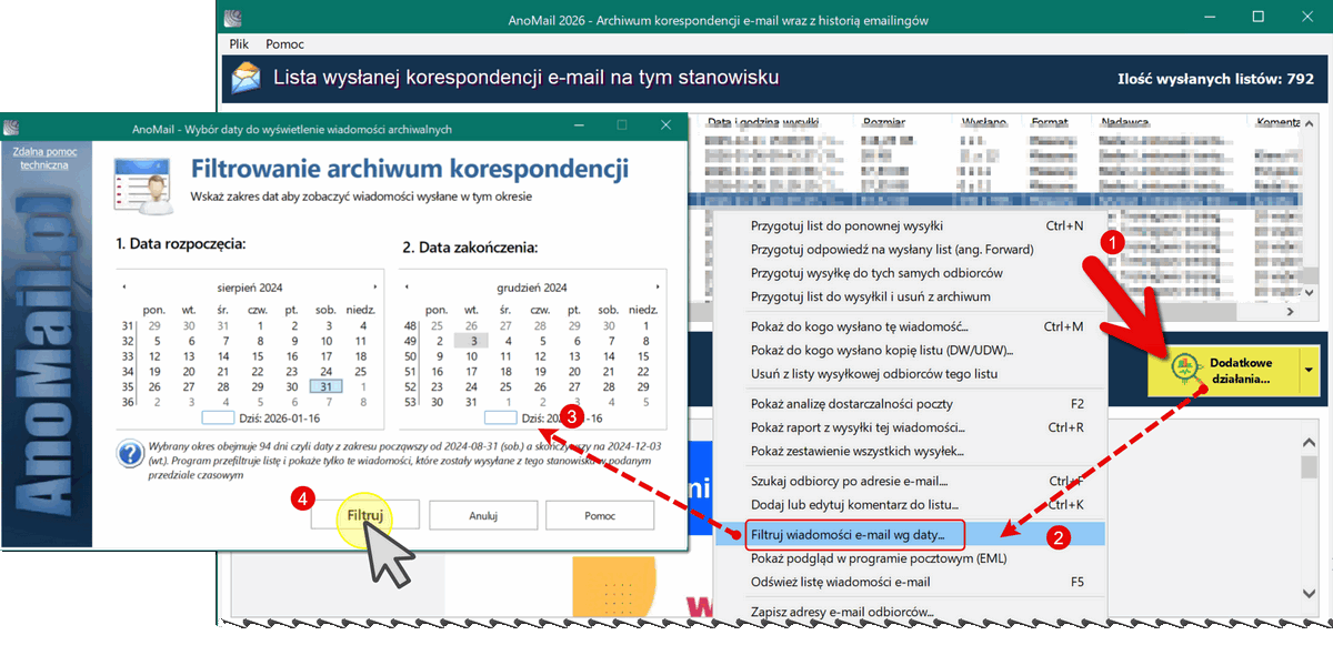 Filtrowanie wysyłek z archiwum