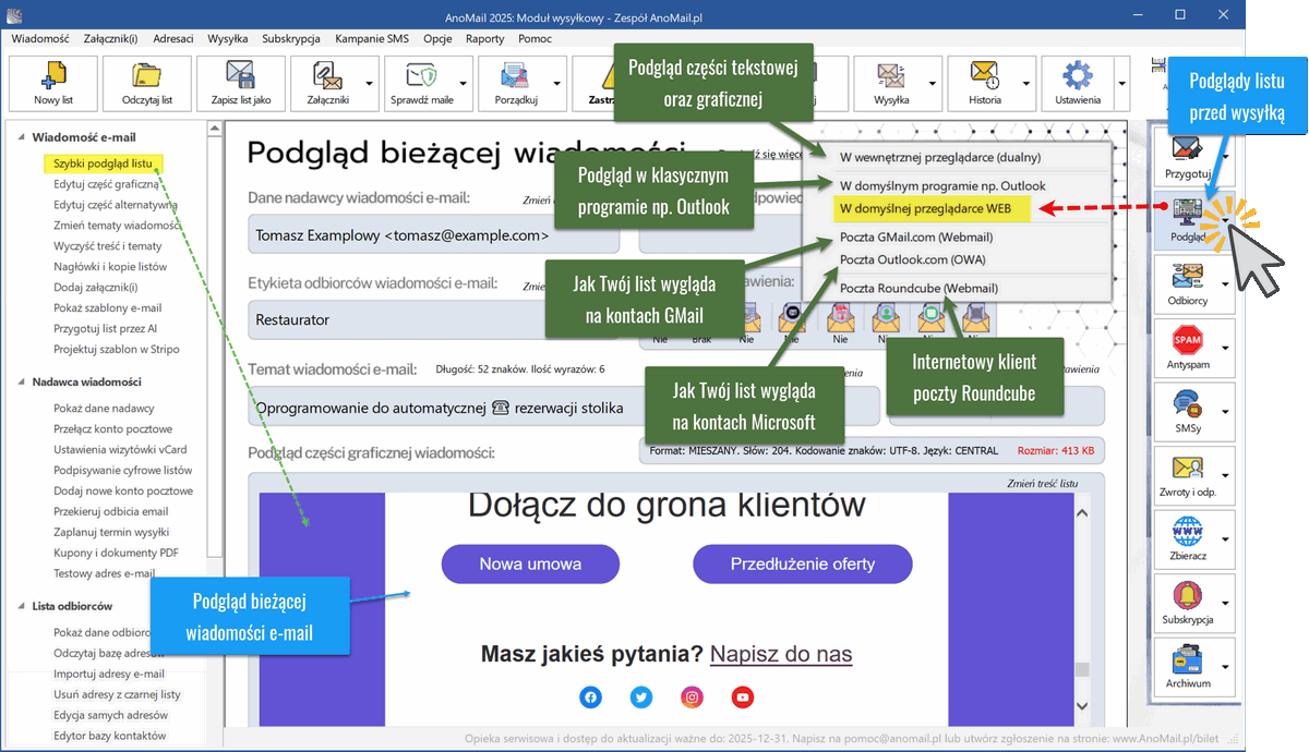 Podgląd wiadomości w przeglądarce Web​