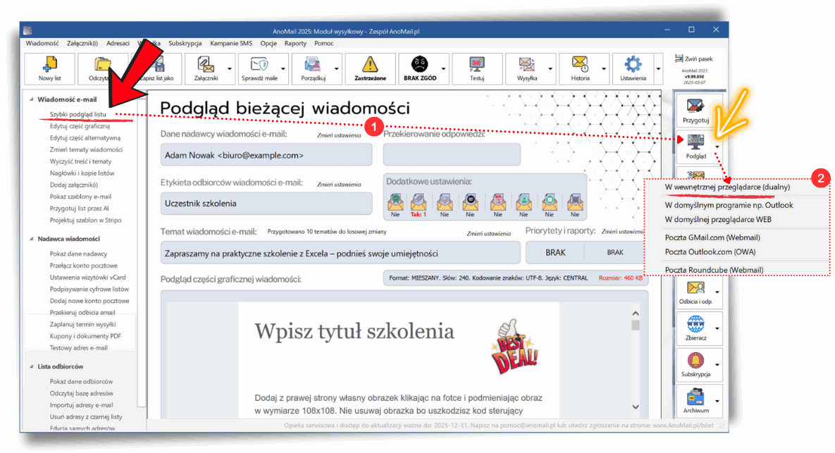 Podgląd listu w AnoMail 2025