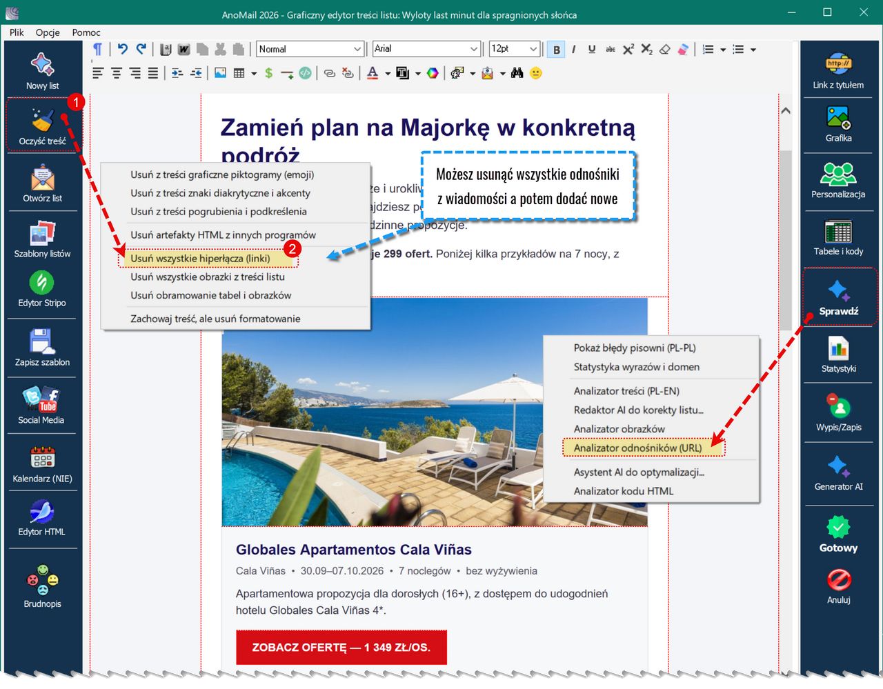 Usuwanie wszystkich odnośników z treści listu