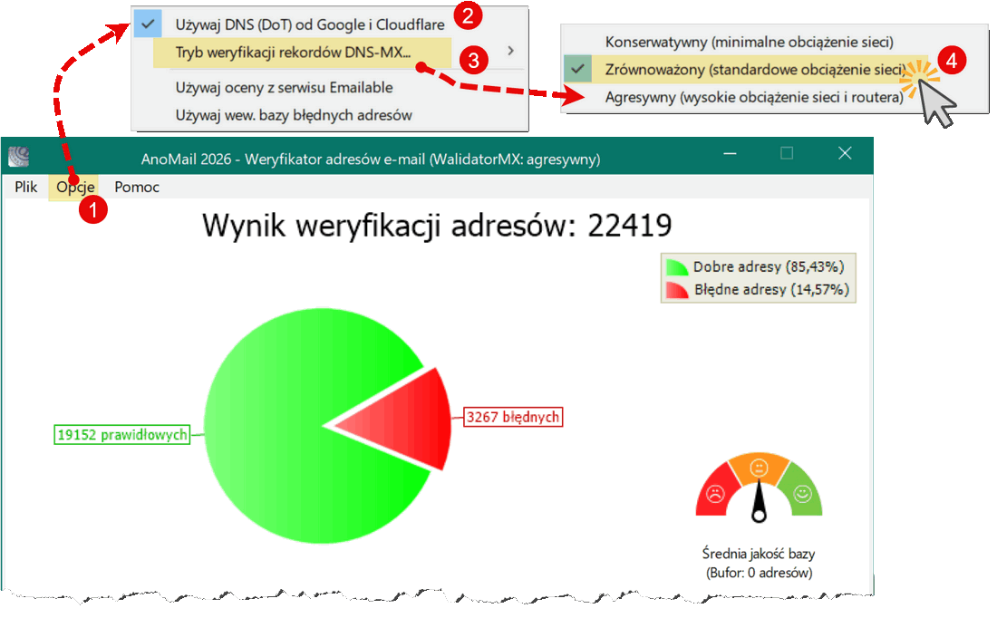 Opcje walidatora adresów e-mail