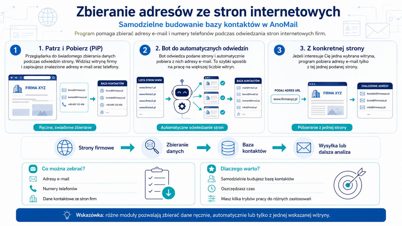 Infografika: Jak zbierać adresy e-mail i numery telefonów ze stron internetowych?