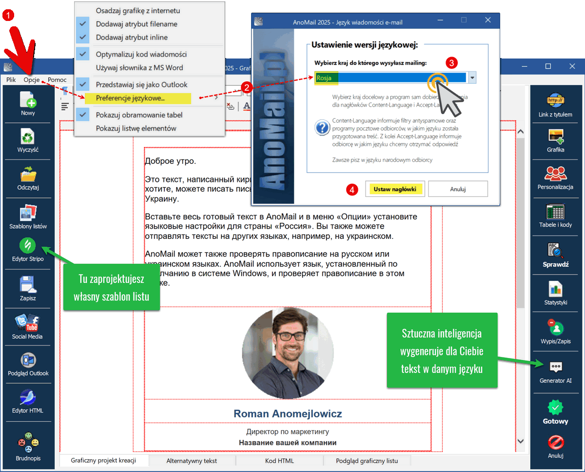Wiadomość e-mail w cyrylicy