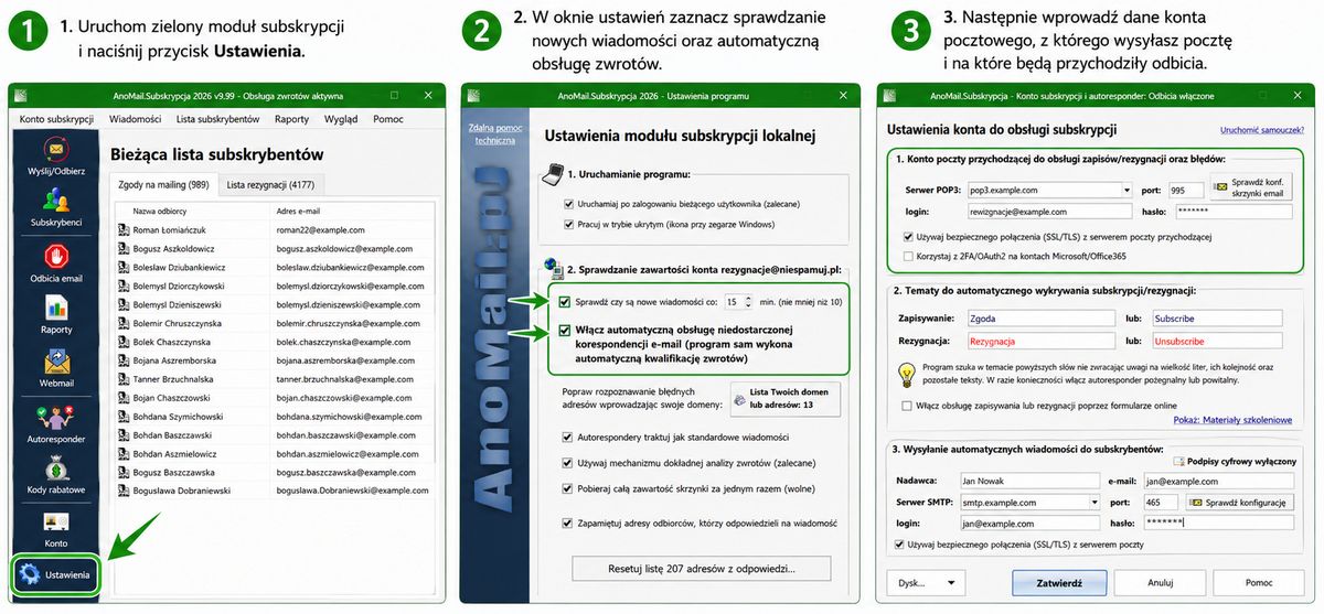 Infografika: Jak włączyć obsługę odbić z niedostarczonej poczty w AnoMail