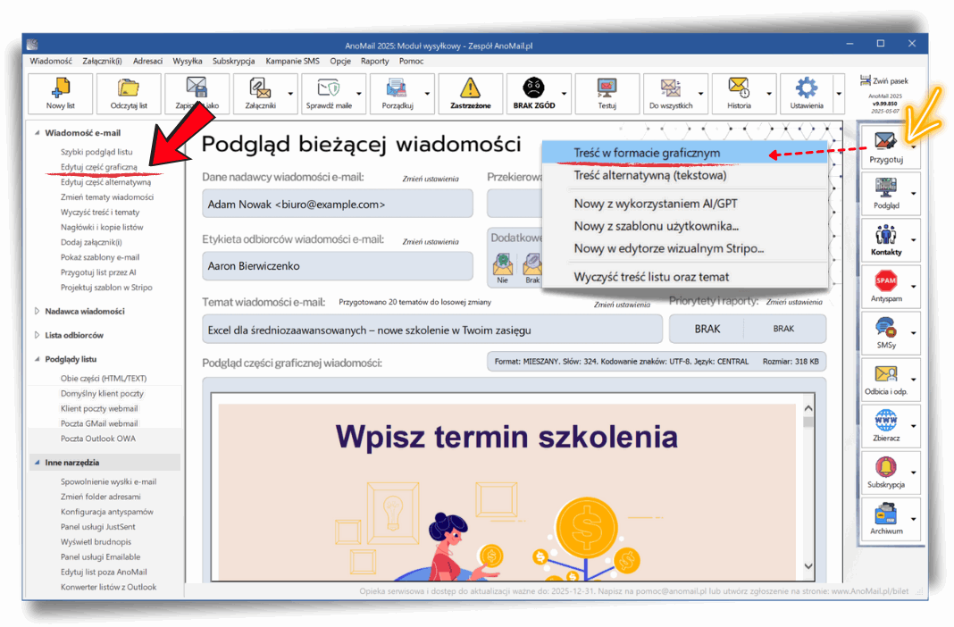 Tworzenie wiadomości e-mail w AnoMail