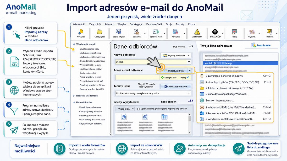 Infografika: Jak importować adresy e-mail do programu?