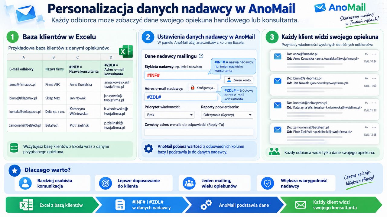 Personalizacja danych nadawcy​ czyli każdy odbiorca widzi innego nadawcę