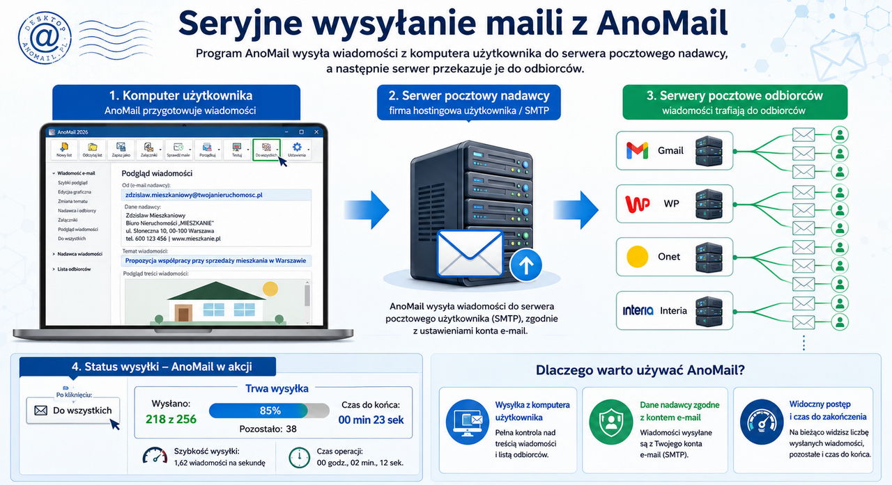 Seryjne wysyłanie wiadomości e-mail w programie AnoMail