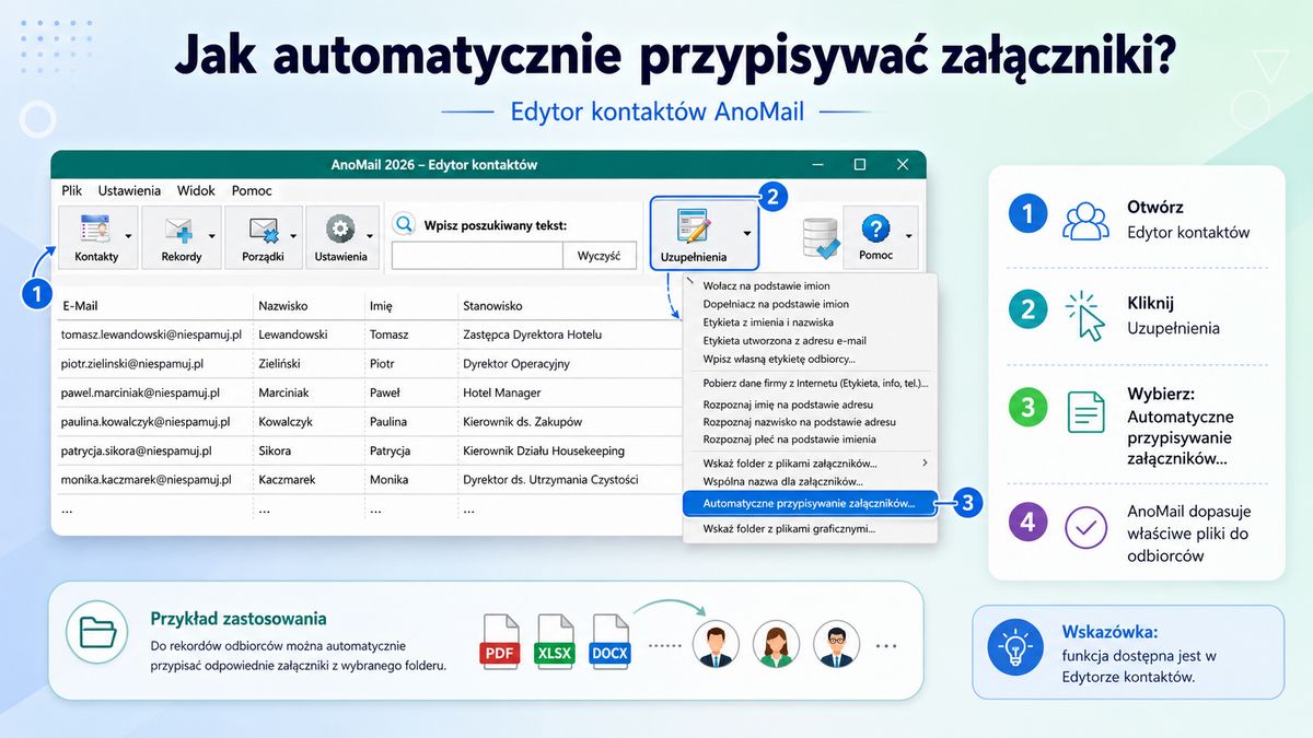Infografika: Jak automatycznie przypisywać załączniki do odbiorców e-mail
