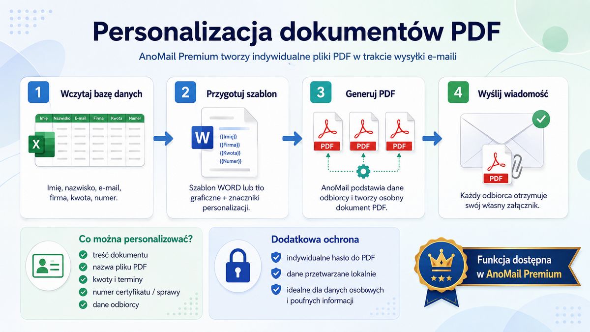 Infografika: Jak personalizować pisma i dokumenty PDF podczas wysyłki e-mail?