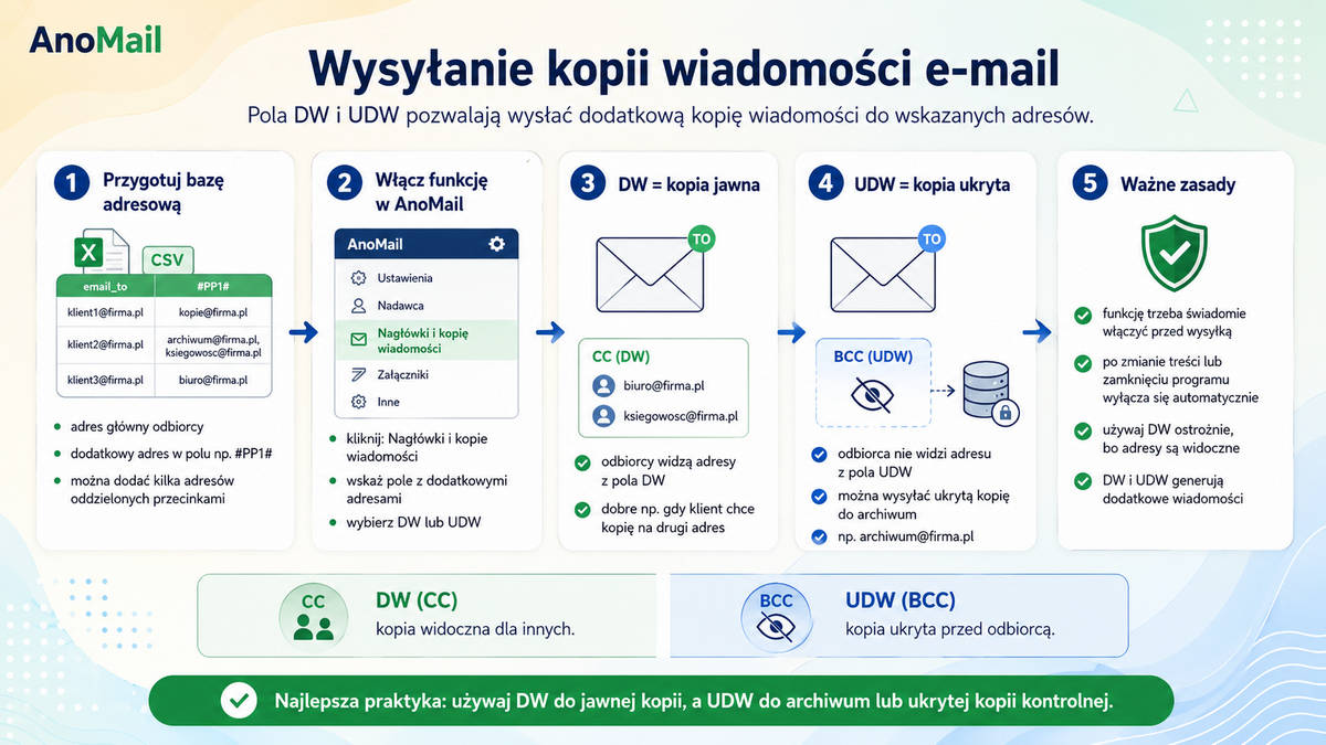 Wysyłanie jawnych i urytych kopii wiadomości e-mail - Infografika