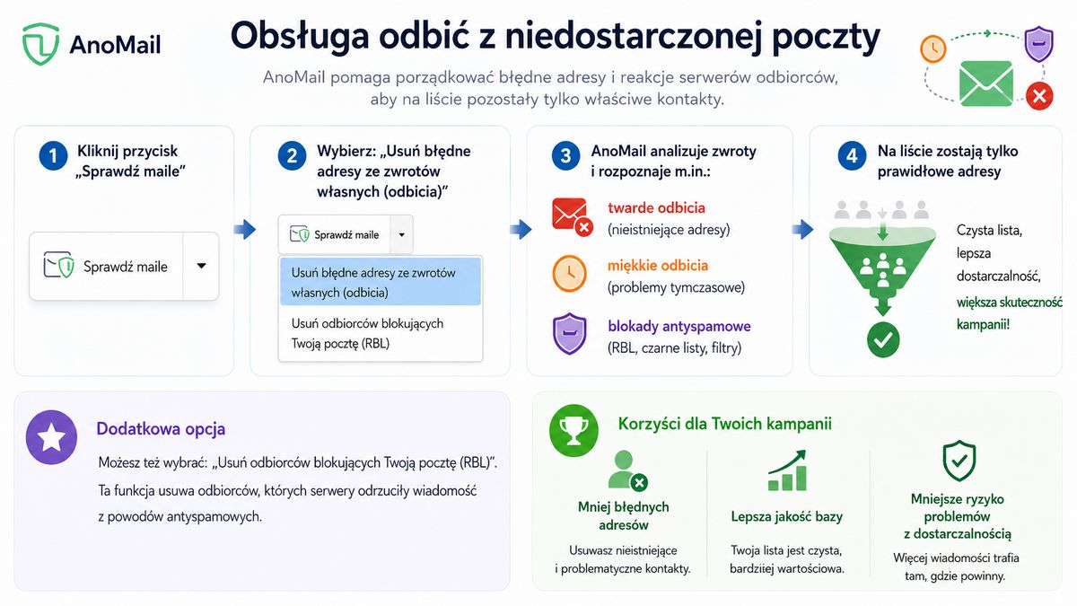 Infografika: Jak usunąć adresy e-mail z odbić (twarde i miękkie zwroty)