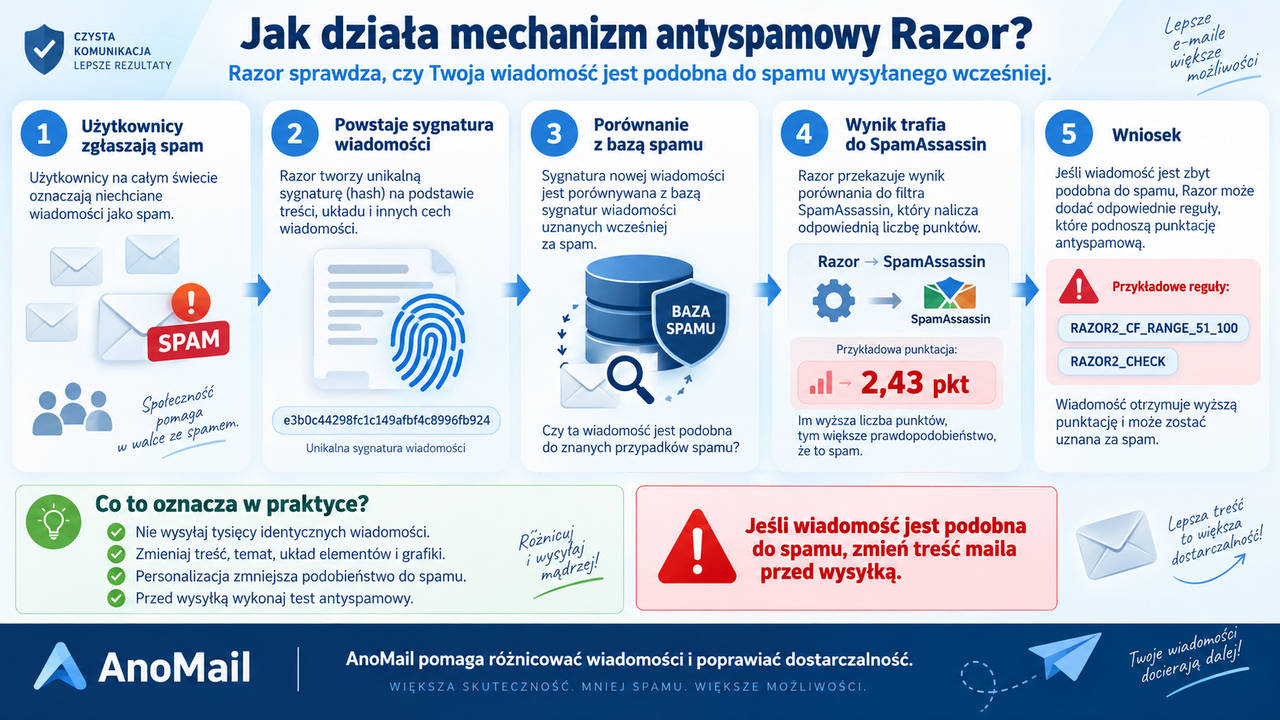 Infografika: Jak działa mechanizm Razor i pomaga w wykrywaniu spamu