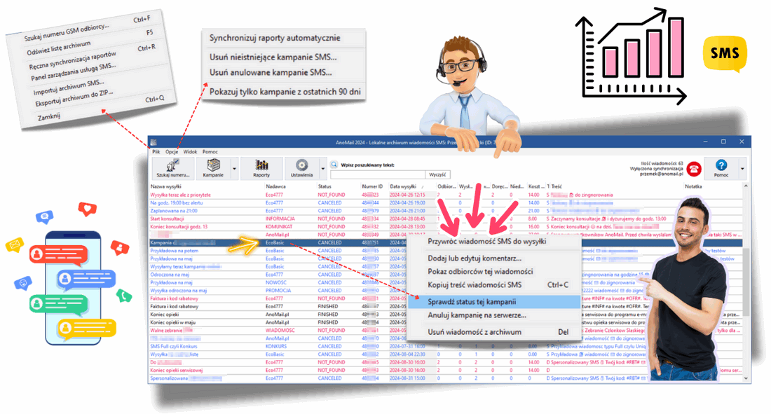 Archiwum kampanii SMS w AnoMail