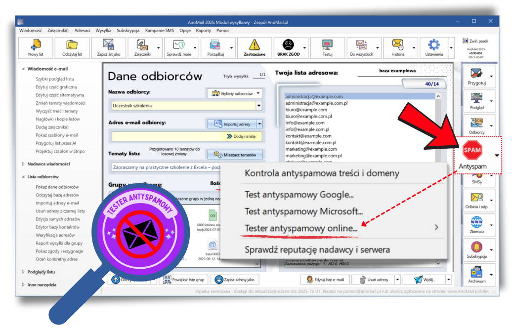 Tester antyspamowy online w AnoMail