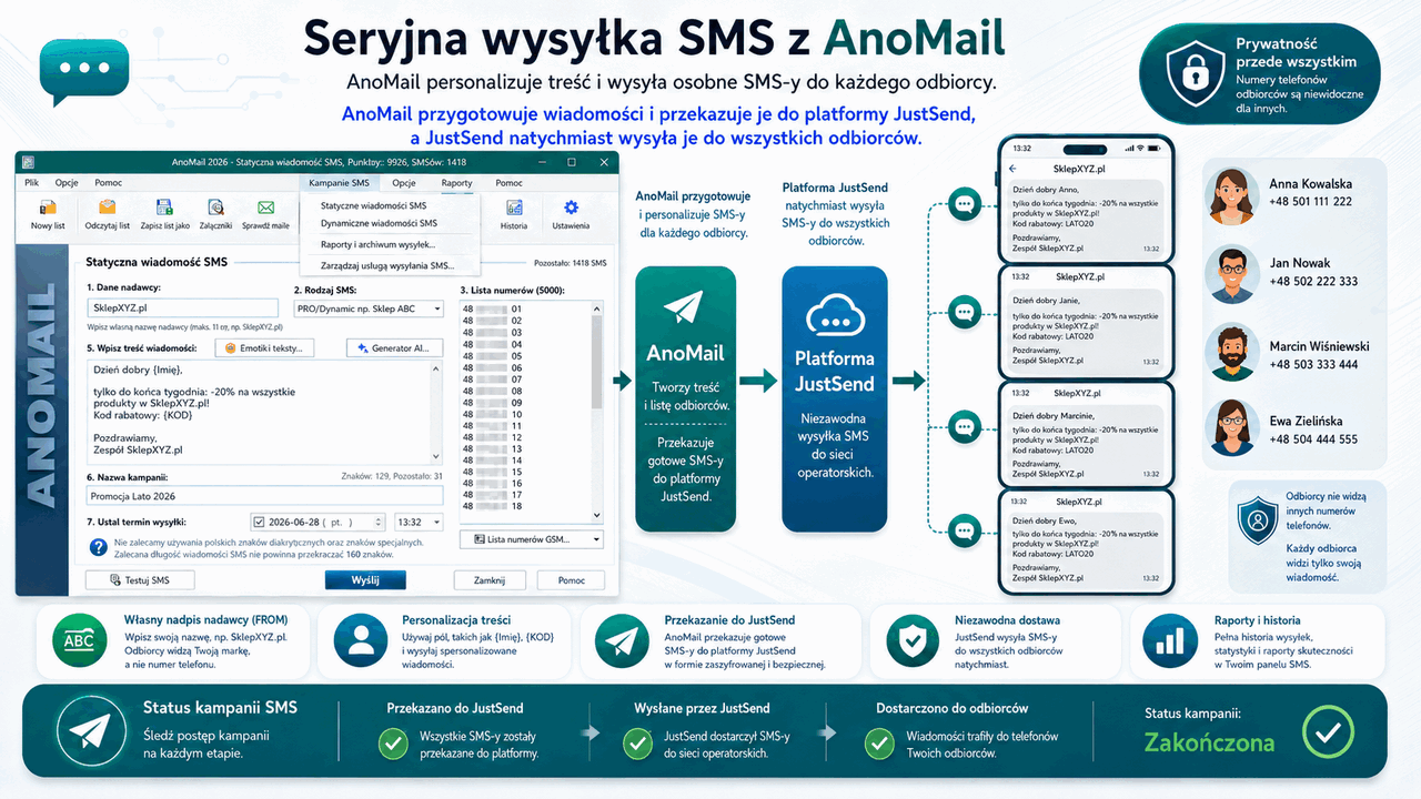 Seryjna wysyłka wiadomości SMS z AnoMail