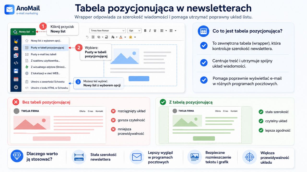 Wyjaśnienie: Po co stosować tabelę pozycjonującą w newsletterach