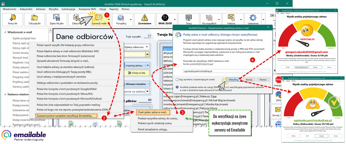 Sprawdzanie aktualności adresów e-mail w Emailable