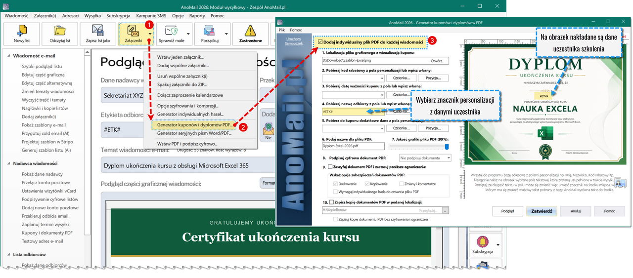 Dyplom ukończenia kursu lub szkolenia w PDF
