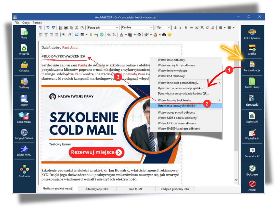 Wstawianie losowych bloków tekstów