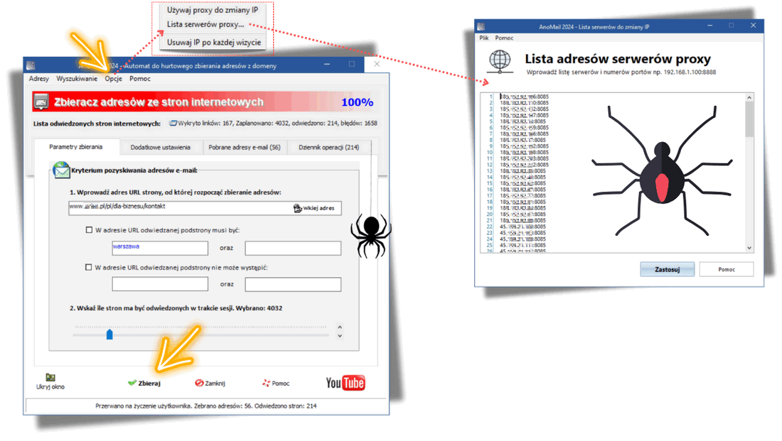 Bot do zbierania adresów przez proxy