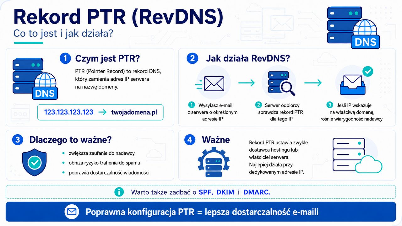 Infografika: Czym jest rekord PTR i co to jest revDNS?