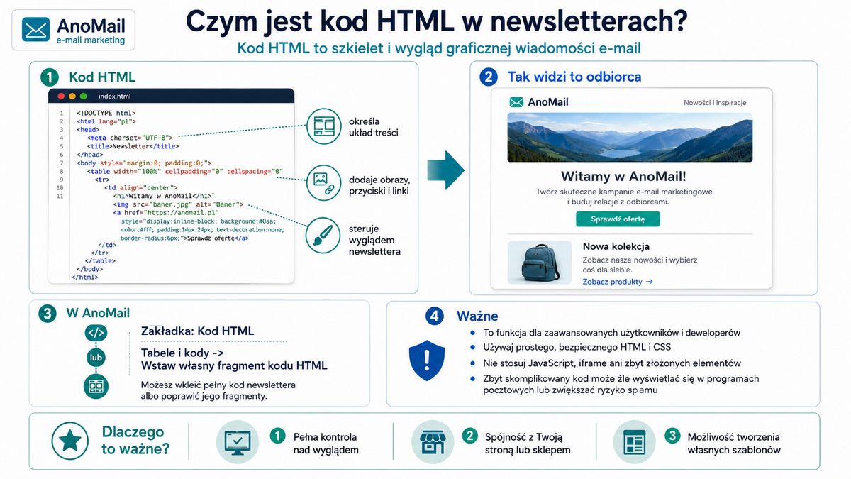 Infografika wyjaśniająca czym jest kod HTML w newsletterach?