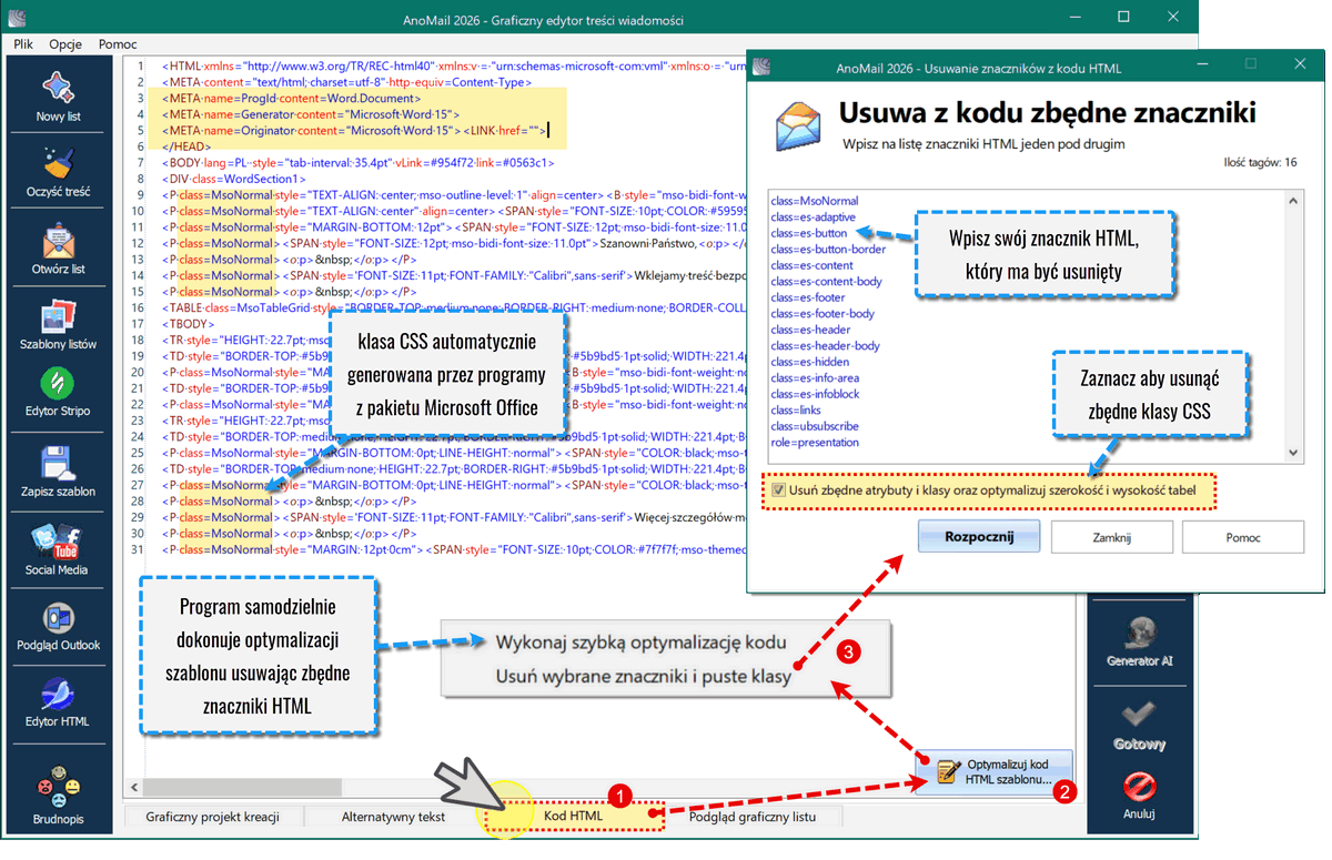 Edytor HTML do edycji własnych bloków