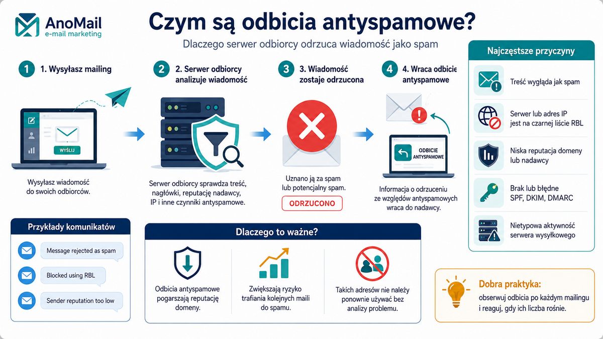 Czym są odbicia antyspamowe (RBL) po wysyłce mailingu oraz jakie są ich przyczyny - Infografika