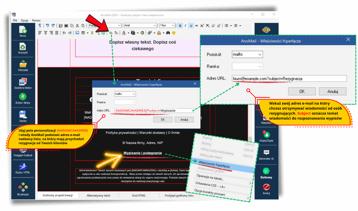 Rezygnacja z mailingu poprzez e-mail