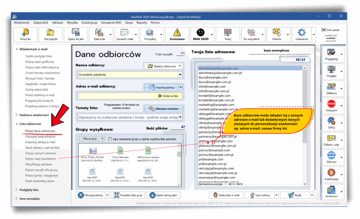 Jakie dane odbiorców mailingu?