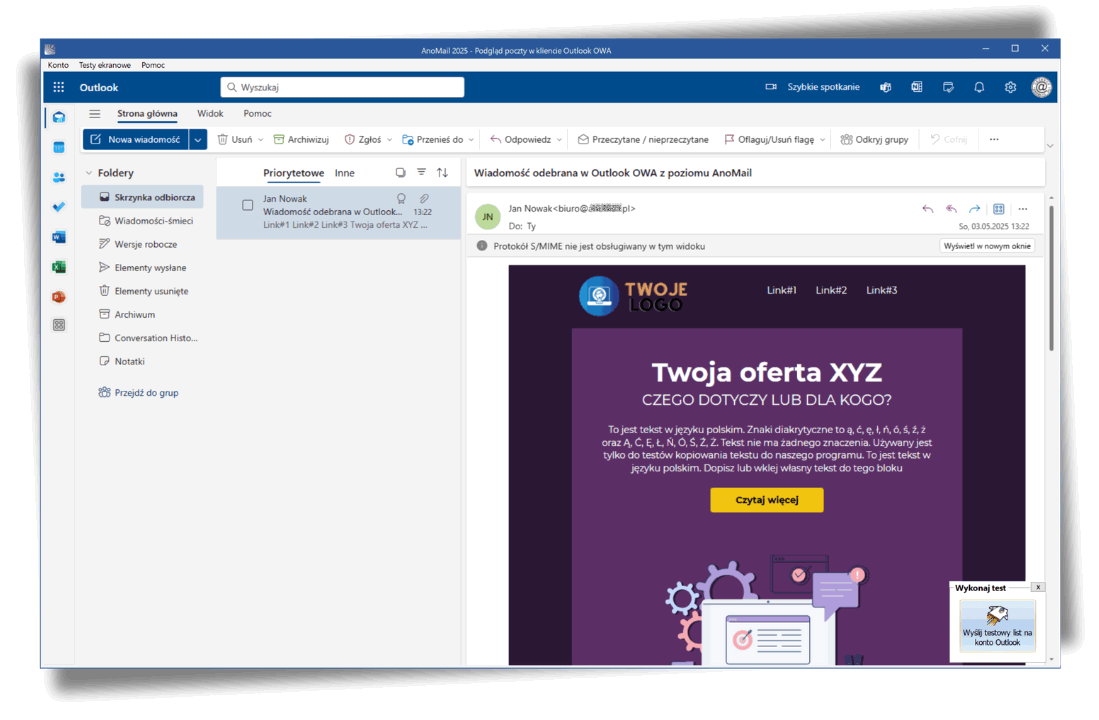 Podgląd listu w AnoMail 2025 i Outlook OWA