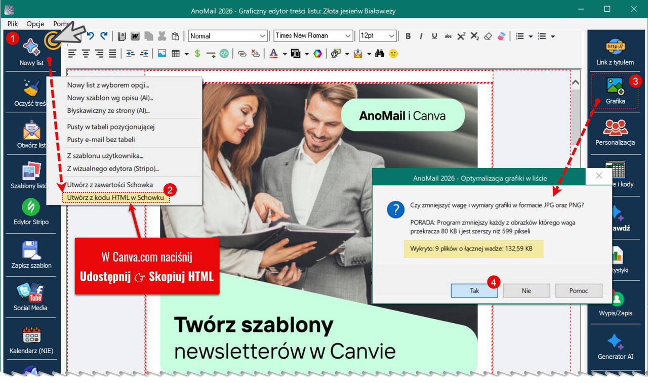 Utwórz szablon newslettera z kodu HTML