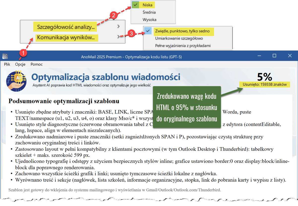 Ustawienia parametrów optymalizacji HTML
