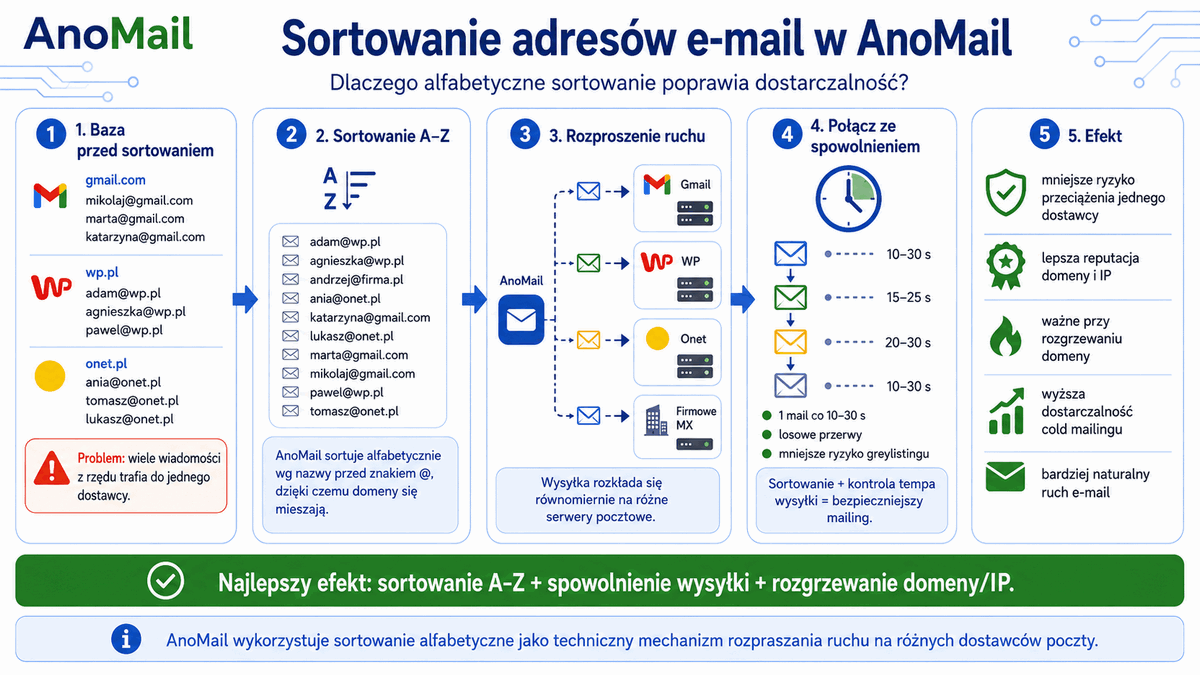 Sortowanie bazy adresów e-mail przed wysyłką