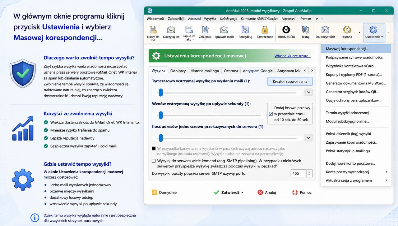 Infografika: Jak spowolnić tempo wysyłki aby zmniejszyć ryzyko odrzucenia poczty e-mail?