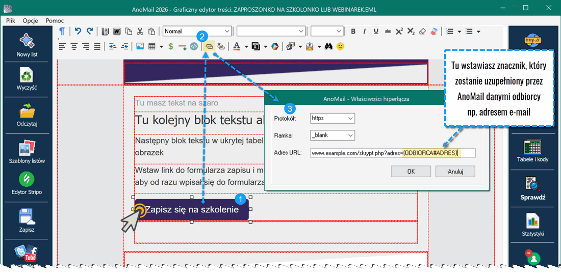 Jak wstawić link z adresem odbiorcy