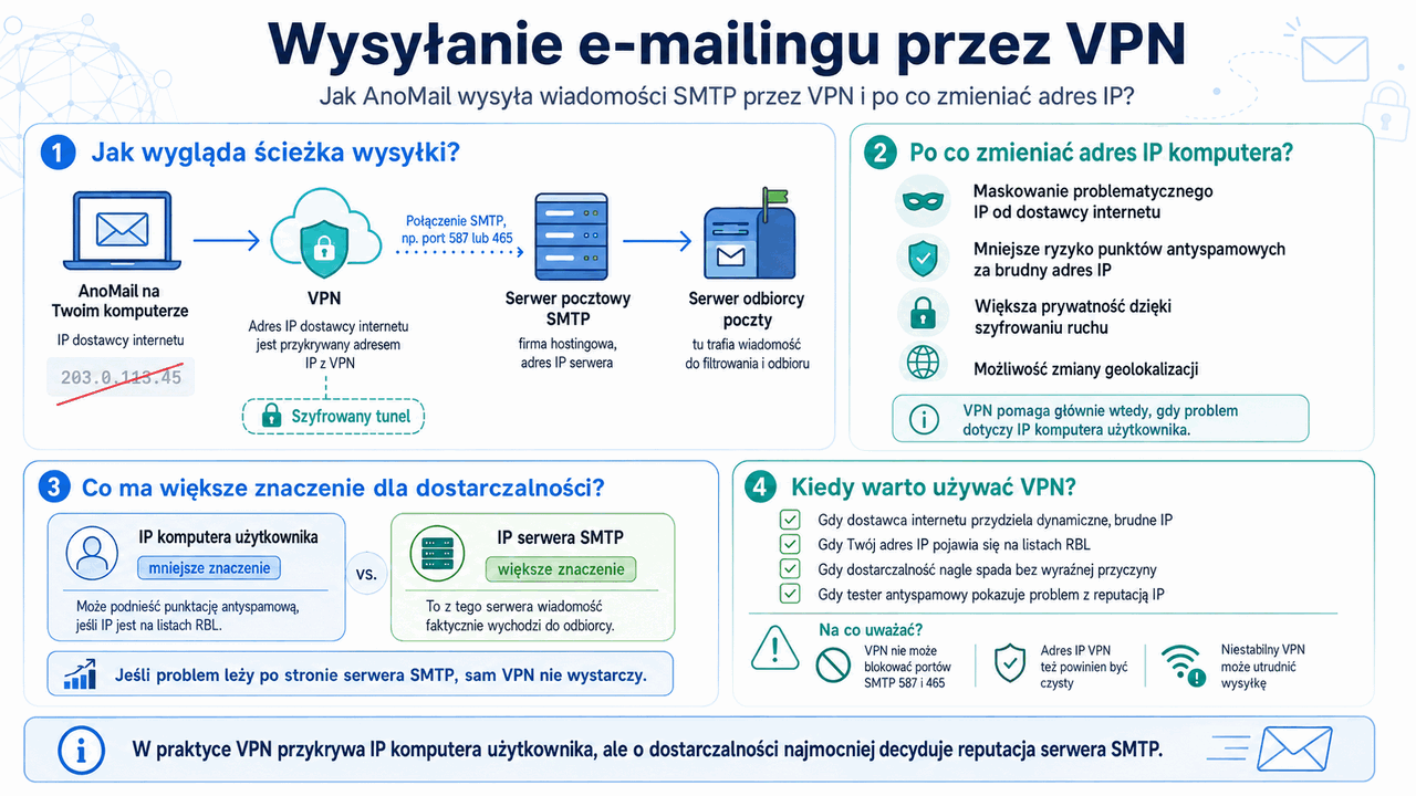 Infografika: Jak wygląda wysyłanie poczty z AnoMail z wykorzystaniem VPN