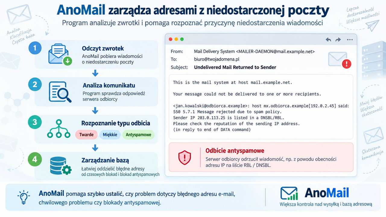 Jak AnoMail zarządza odbiciami z niedostarczonej poczty e-mail?