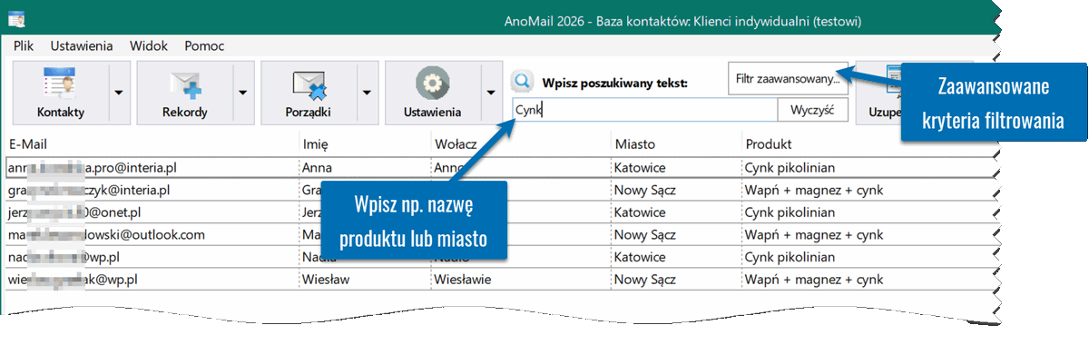 Filtrowanie rekordów przed wysyłką