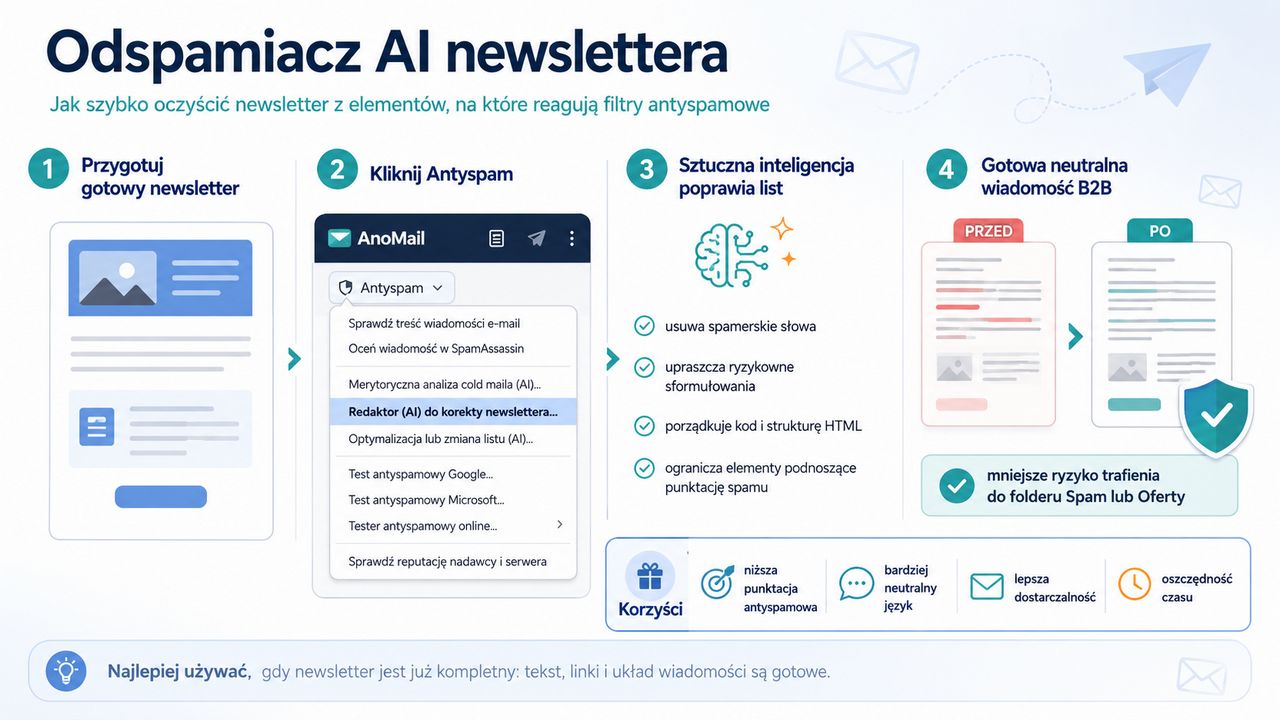Jak usunąć z newslettera elementy na które reagują filtry antyspamowe - Odspamiacz AI