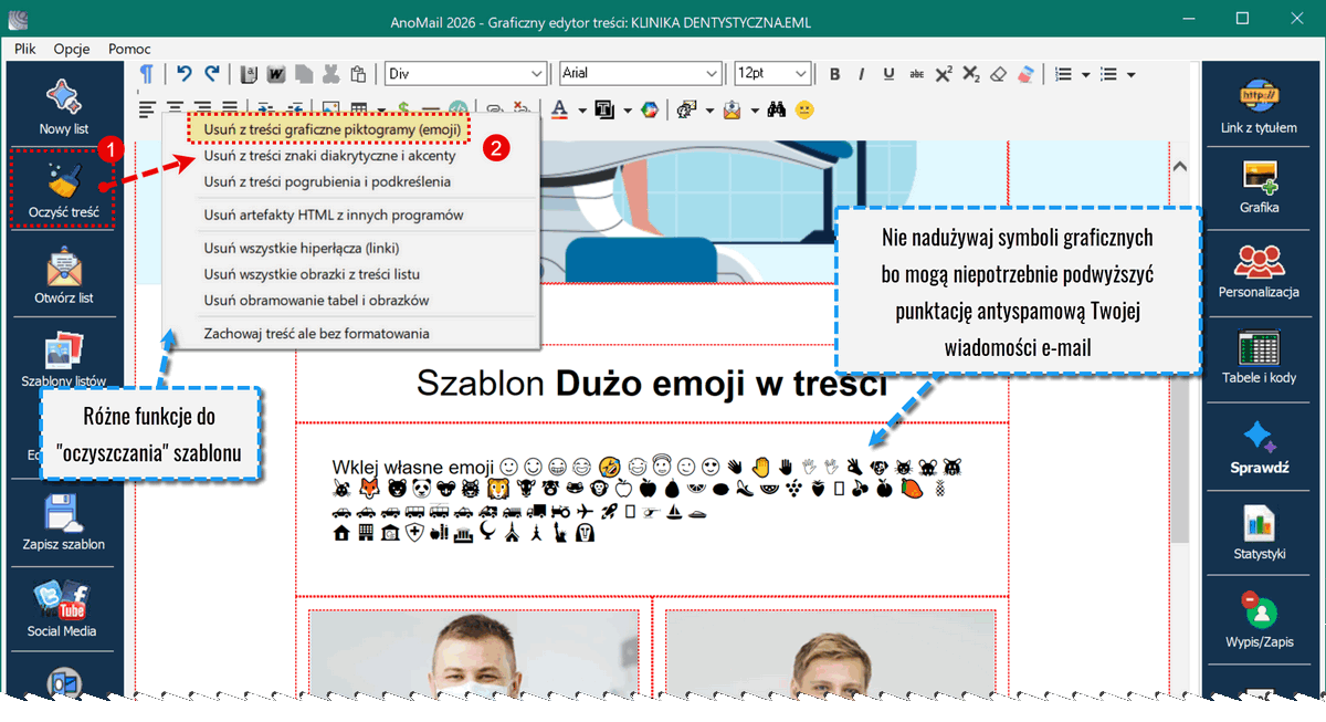 Funkcje do oczyszczania szablonu newslettera