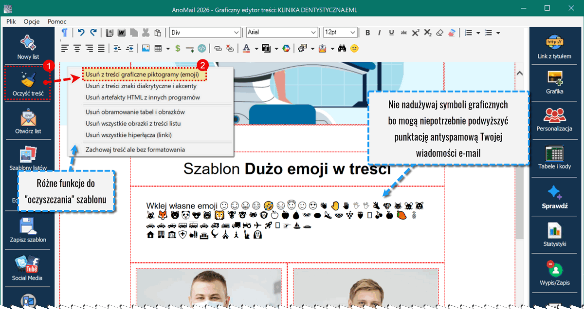 Funkcje do oczyszczania szablonu newslettera