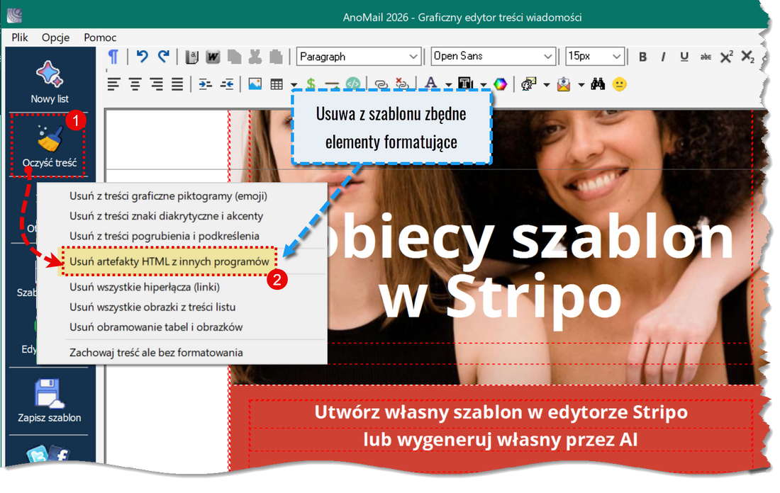 Usuwa artefakty z kod HTML newslettera