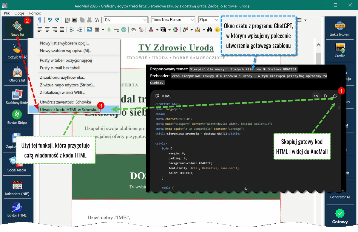Wklejanie kodu HTML z ChatGPT