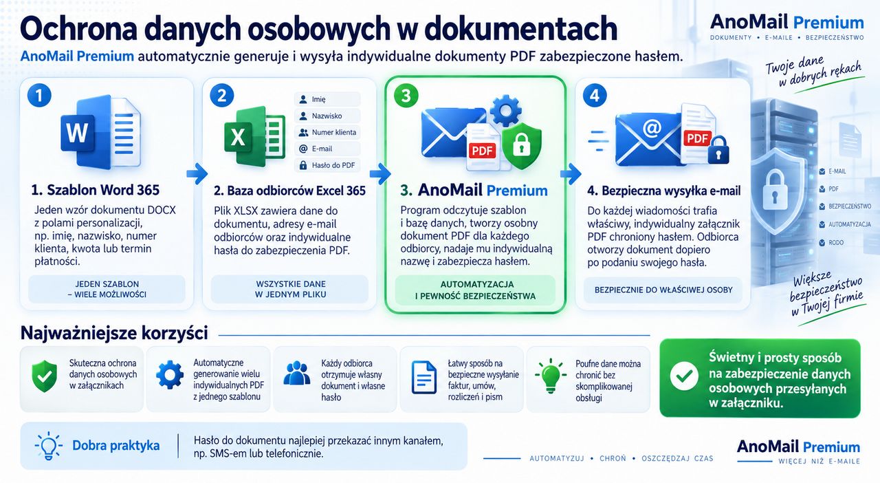 Infografika: Jak chronić dane osobowe w dokumentach wysyłanych mailem?