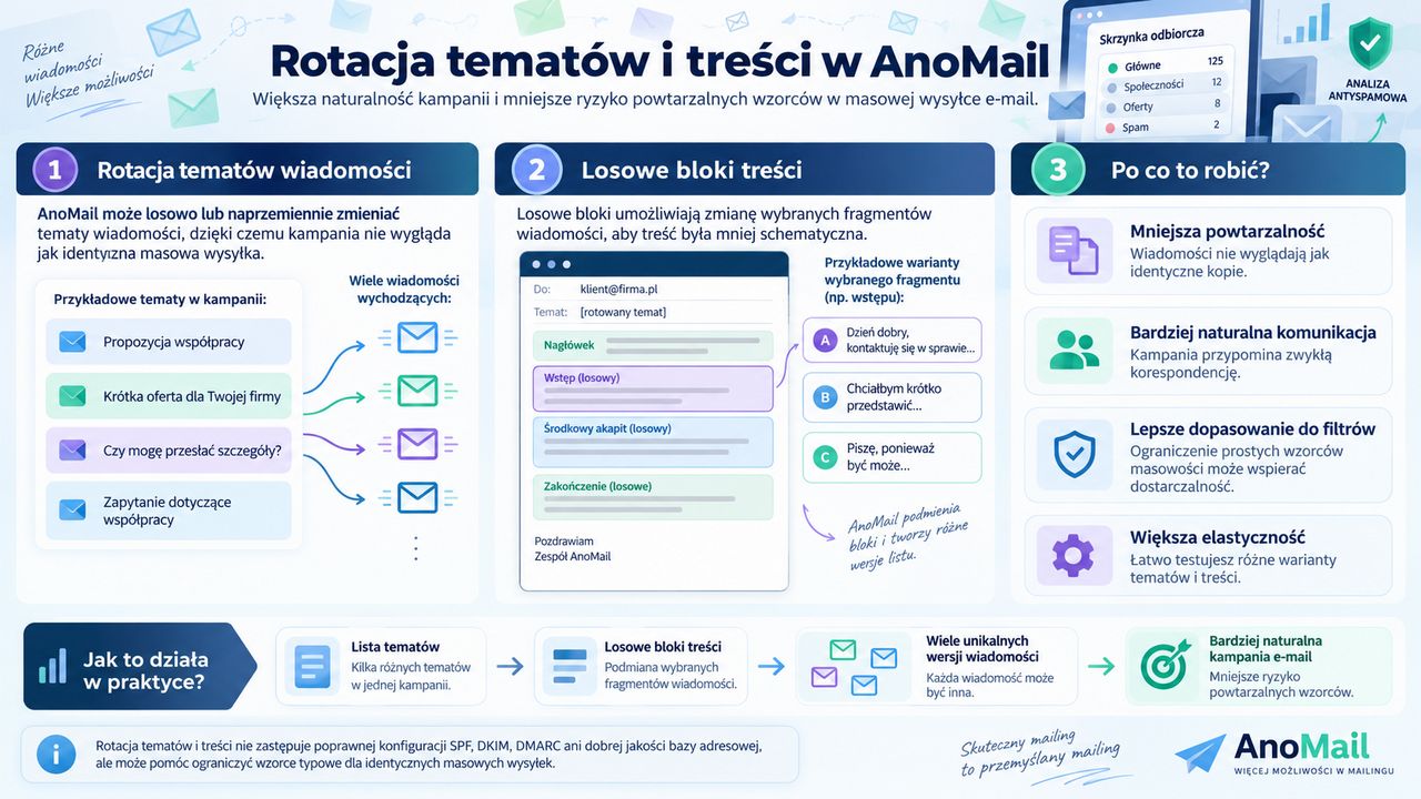 Infografika - po co stosować rotację tematów oraz treści w masowych wysyłkach e-mail?